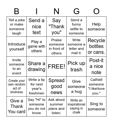 Pay it Forward Bingo Card