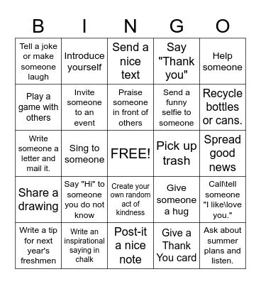 Pay it Forward Bingo Card