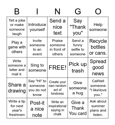 Pay it Forward Bingo Card