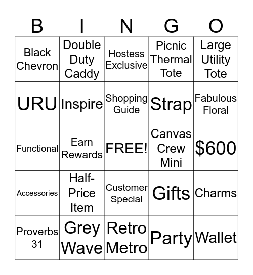 THIRTY-ONE Bingo Card