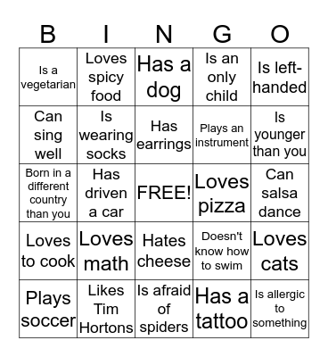 Get-to-know-you Bingo Card