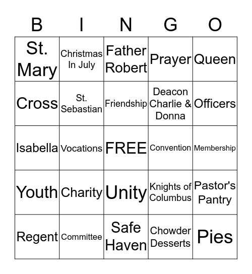 Daughters of Isabella Bingo Card