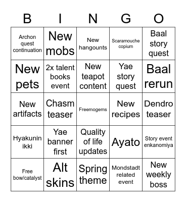 2.5 livestream Bingo Card