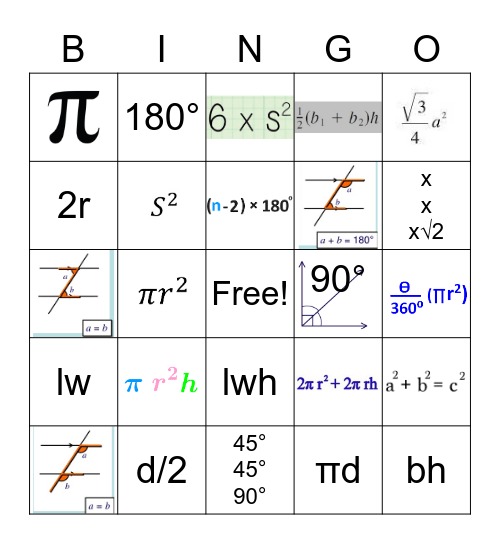 MathCounts Geometry Bingo Card