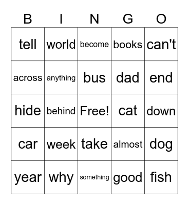 100 Sight Words - 51-75 Bingo Card