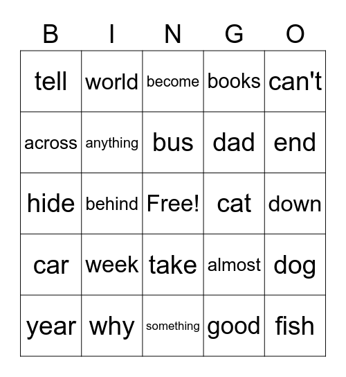 100 Sight Words - 51-75 Bingo Card