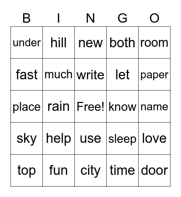 100 Sight Words - 76-100 Bingo Card