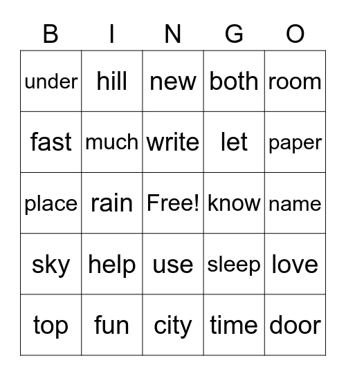 100 Sight Words - 76-100 Bingo Card