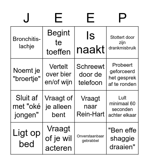 Jeep 'Platte Buik' Oosterloo Bingo Card