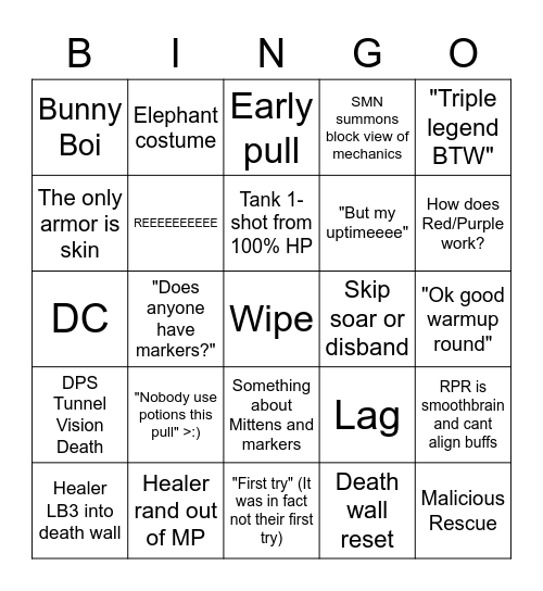 FFXIV Raid Bingo Card