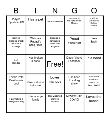 WGS BINGO Card