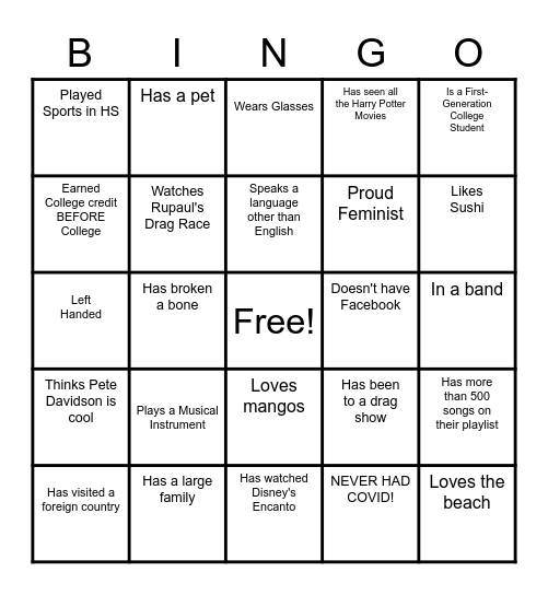 WGS BINGO Card