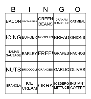 FOOD BINGO Card