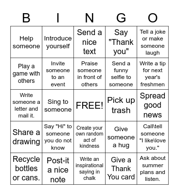 Pay it Forward Bingo Card