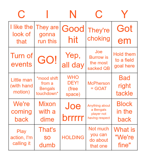Eric Says ... Bengals Edition Bingo Card