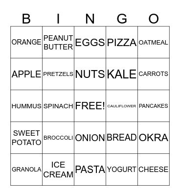 FOOD BINGO Card