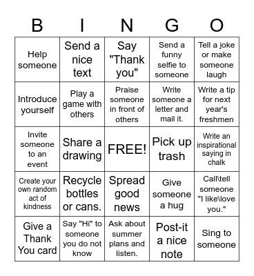 Pay it Forward Bingo Card