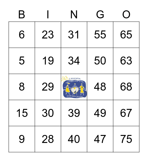 1-75 - Partie Bleue (logo école) Bingo Card