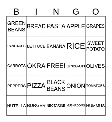 FOOD BINGO Card