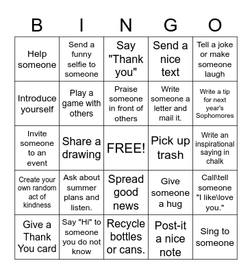 Pay it Forward Bingo Card