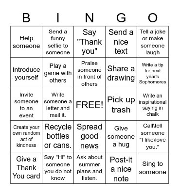Pay it Forward Bingo Card
