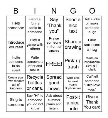 Pay it Forward Bingo Card