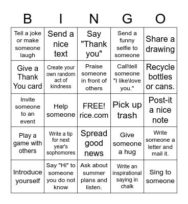 Pay it Forward Bingo Card