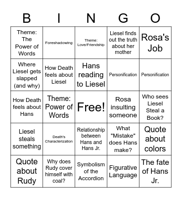 Book Thief BINGO 1 Bingo Card