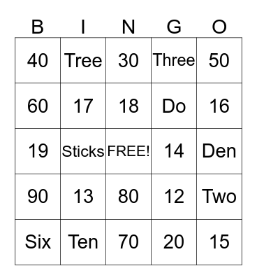 Number Bingo Card