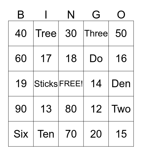 Number Bingo Card
