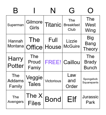 Theme Song Singo Bingo Card