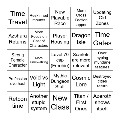 Patch 10.0 Bingo Card
