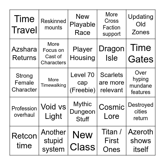 Patch 10.0 Bingo Card