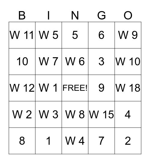 SFO/WOS Bingo Card
