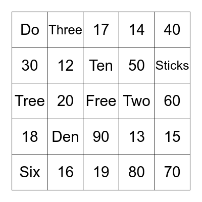 Number Bingo Card