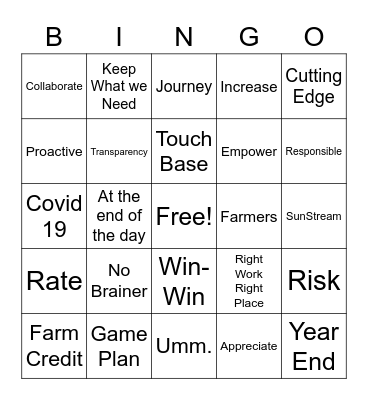 Corporate Bingo Card