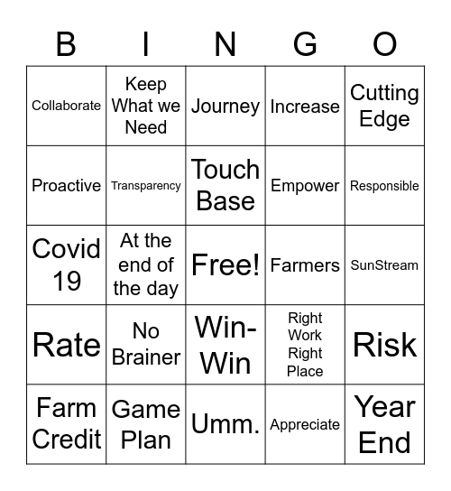 Corporate Bingo Card