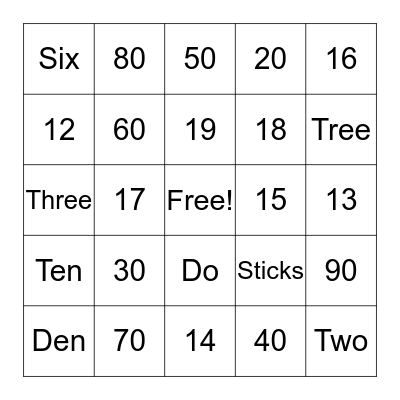Number Bingo Card