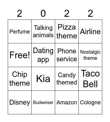 SuperBowl Commerical Bingo Card