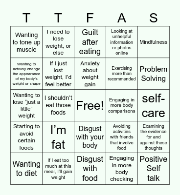 Relapse Prevention Plan Bingo Card