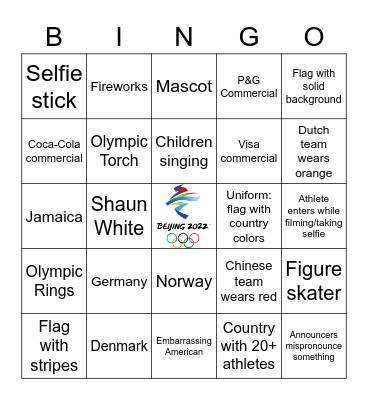 Olympic Opening Ceremonies Bingo 2022 Bingo Card