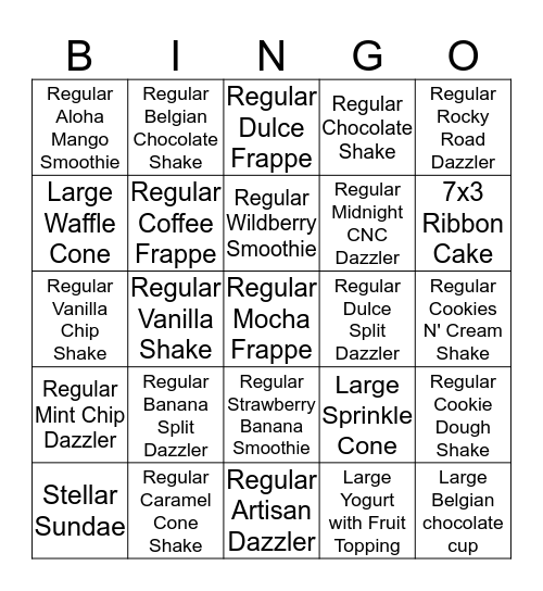 Haagen Dazs Bingo Card