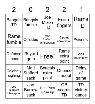 Superbowl LVI Bingo Card