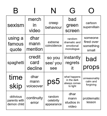 Dhar Mann Bingo Card