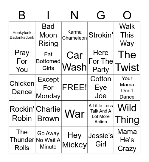 20th Anniversary Music Bingo Card