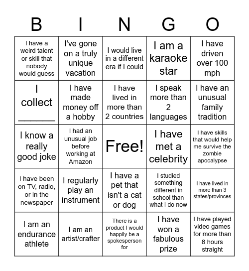 Icebreaker Bingo Card