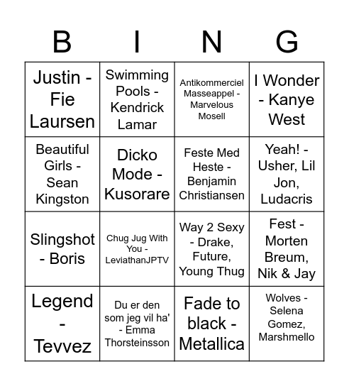 Musikbingo Card