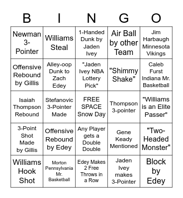 Purdue Basketball Bingo Vs Minnesota Bingo Card