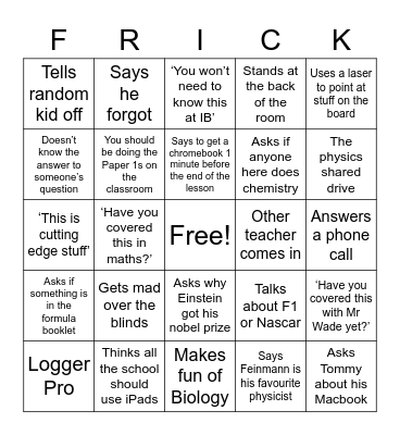Mr Fricker Bingo Card