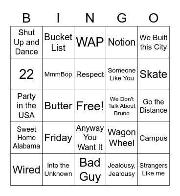 Orchestra Name that Tuna Bingo Card